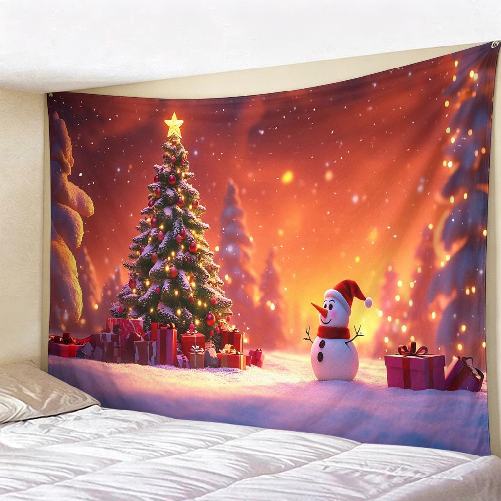 Christmas Tapestry Winter Snow Scene Wall Hanging, Holiday Decor for Bedroom Living Room, Cozy Festive Backdrop for Xmas