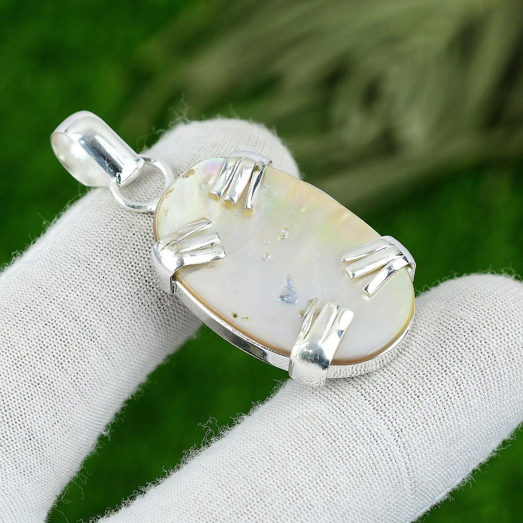 Natürlicher Perlmutt Edelstein Anhänger 925 Sterlingsilber Schmuck für Mädchen