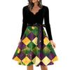 Women's Casual Fashion V Neck Long Sleeve Printed Vintage Long Dress