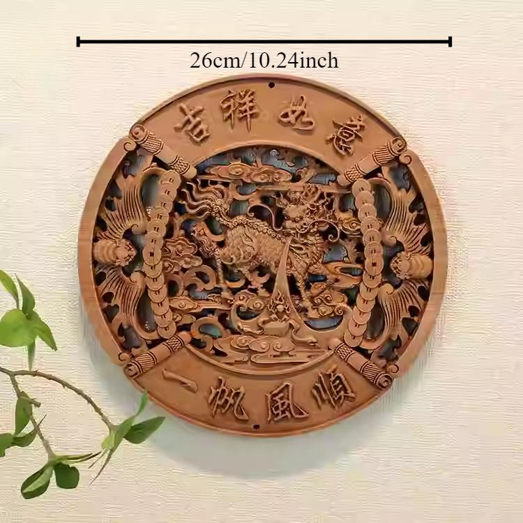 1pc Chinese Woodcarving Ornaments Solid Wood Carving Crafts Living Room Wall Decoration Home Accessories Wall Decorations