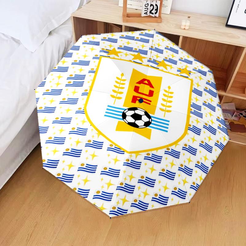 1PC Uruguay National Football Printed Umbrella Folding Umbrella, Automatic Umbrella 8-Frame for Travel, Camping Fan Gifts Christmas Gifts