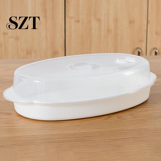 Microwaveable Fish Plate Steamed with Transparent Cover Steamer Pan Cooking Dish for Home Kitchen
