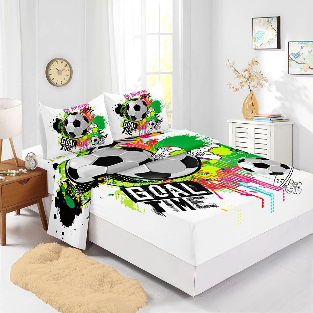 Four-Piece Mattress Set World Cup Football Bedding Digital Printing Mattress Protective Cover