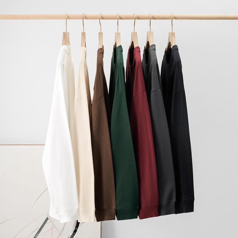 High-End Women's Heavyweight Pure Cotton Long-Sleeve T-Shirt - Solid Color, Loose Fit Casual Top