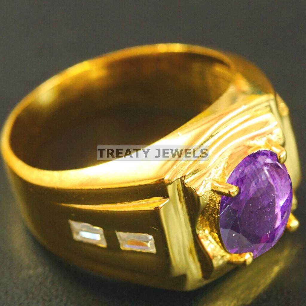 Amethyst Oval Cut With 925 Sterling Silver Gold Plated Ring For Men's #A676 JL375658847179