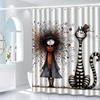 1pc Whimsical Girl and Cat Shower Curtain with Colorful Swirls - Polyester, Machine Washable, Ideal for Bathroom Decor