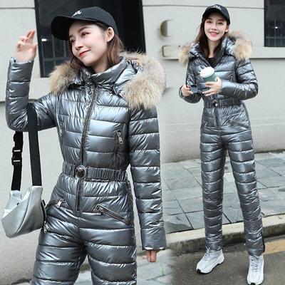 Dam Vinter Huva Glansig Vindtät Vattentät Jumpsuit Kappa Pufferjacka Bomullsvadderad Parkas Varm Ytterkläder 6 Färger