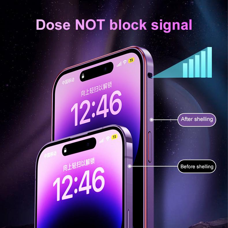 Mattierte Rückseite, magnetisches kabelloses Laden, Aluminium-Metall-Stoßstangenhülle für iPhone 12 13 14 Pro Max, Objektiv-Glasschutzfolie