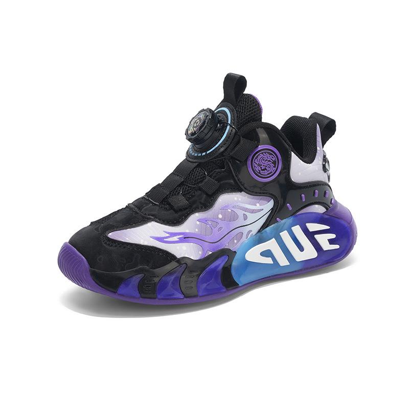 Kids' Waterproof Leather Sports Shoes: Lightweight Running & Basketball Sneakers with Rotary Button for Fall/Winter.