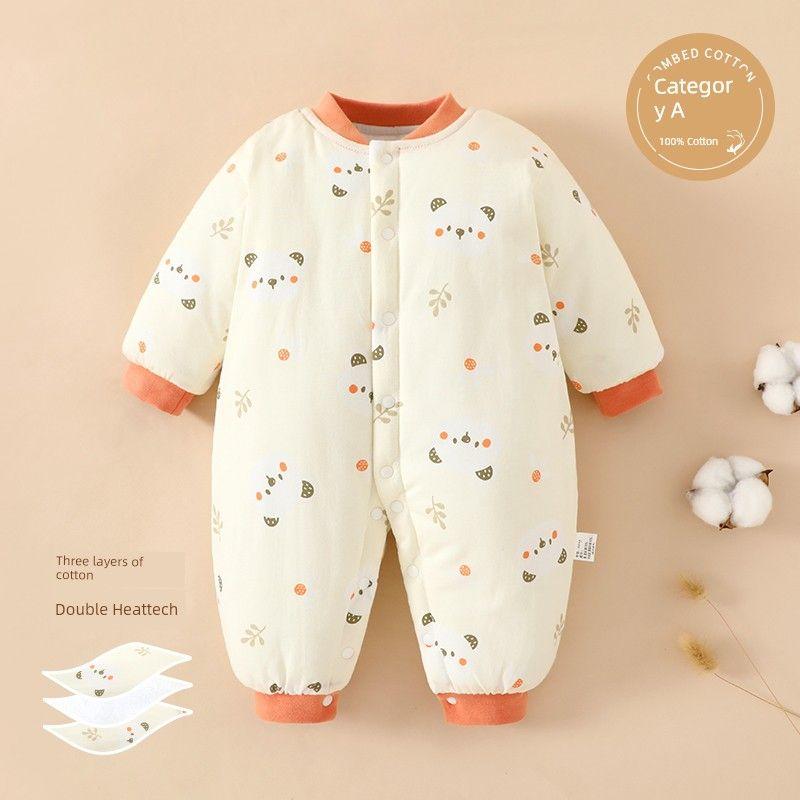 Clothes for Autumn and Winter, Thickened Cotton-Padded Romper for Boys and Girls, Pure Cotton Class a Jumpsuit, Outdoor Crawling Clothes, Winter Wear