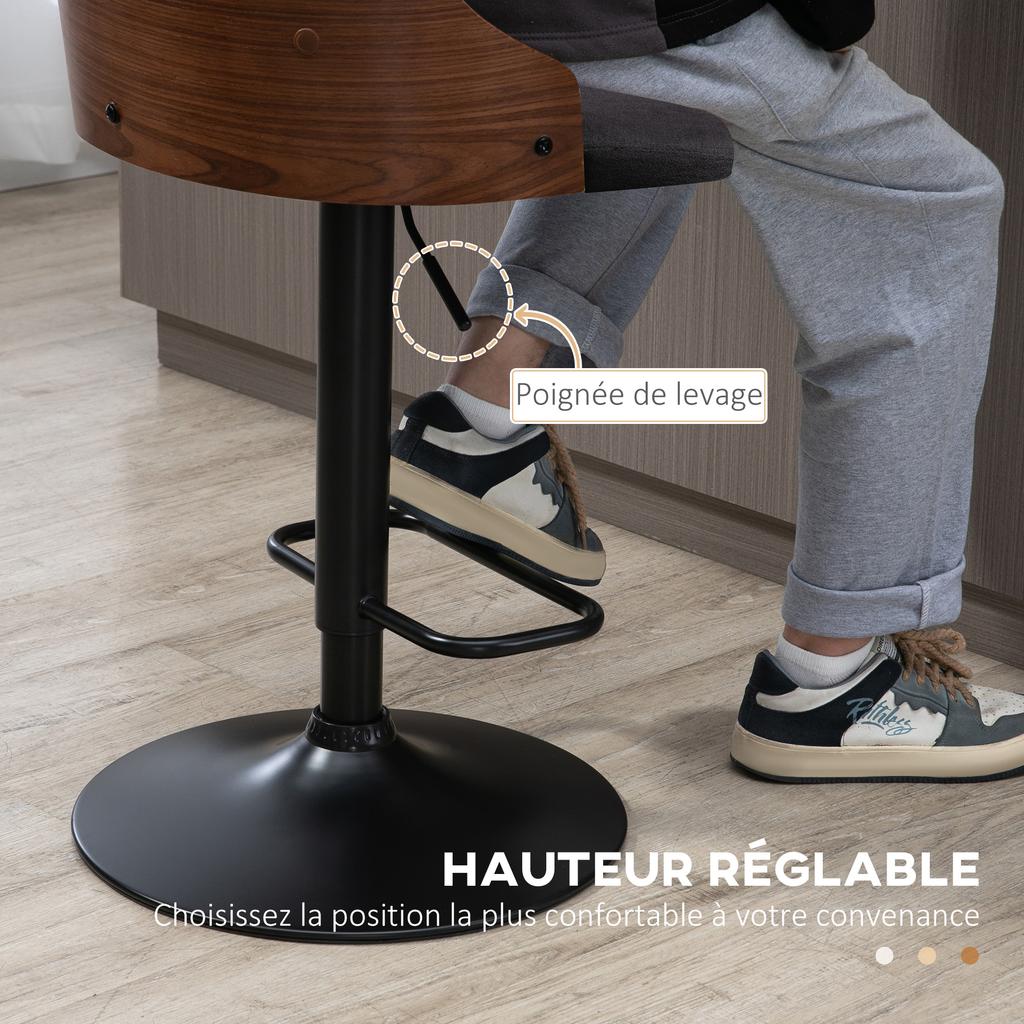 Set of 2 Height-Adjustable Bar Stools 360 Degrees Swivel with Footrest, Tufted Fabric