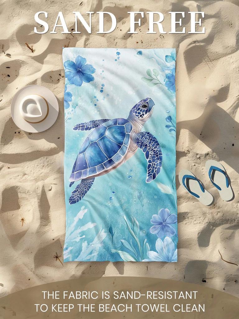 Blue Sea Turtle Beach Towel Single Sided 2D Print Soft Quick Dry Microfiber Beach Towel Pool Beach Travel Decor Serene Vibe Gift