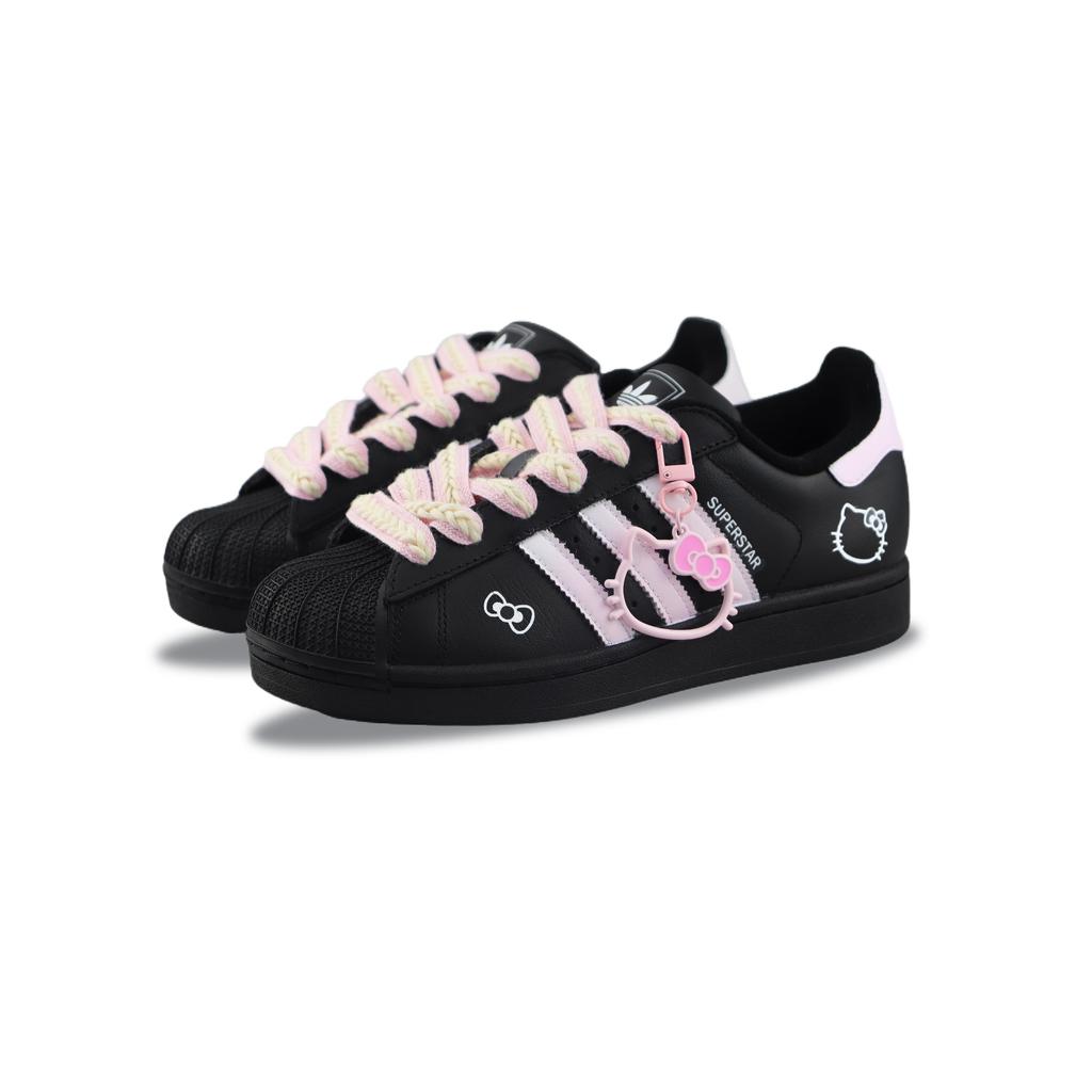 adidas Originals Superstar 2 Abrasion Resistant Low Top Skateboard Shoes Unisex Black Pink JI0079(Team840-)