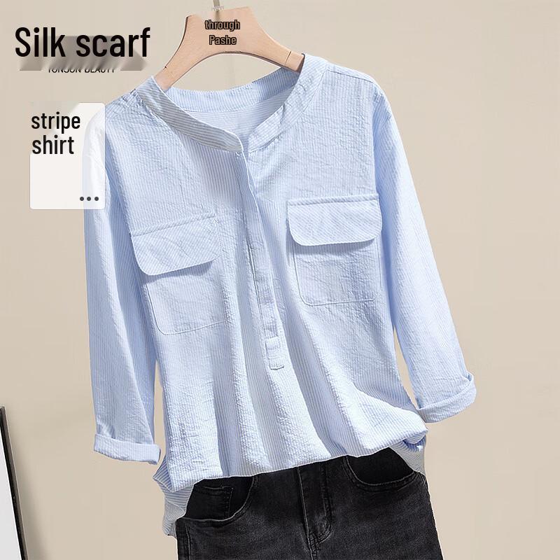 Women s Striped Round Neck Casual Shirt XXL