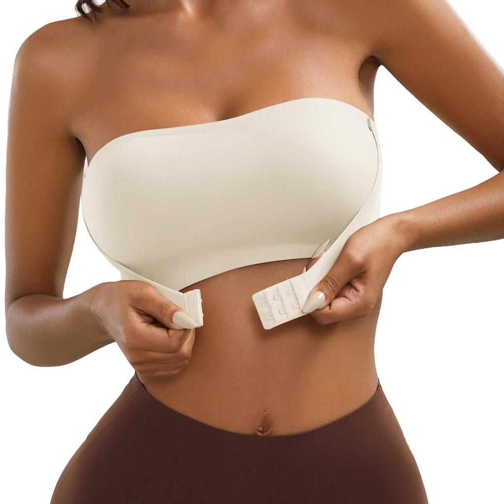 Bezešvá podprsenka bez ramínek s předním zapínáním - Bez kostic, nabíraný bandeau design