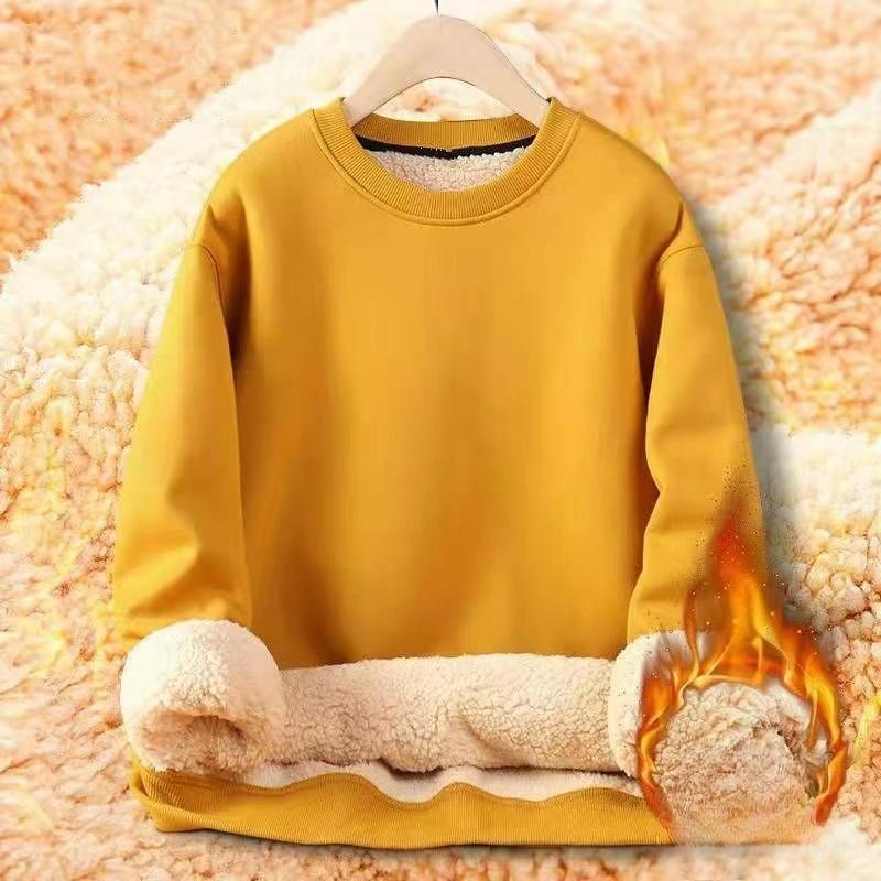 Autumn and Winter Men's Solid Color Round Neck Lamb Fleece Warm Casual Sweater Men's Jacket