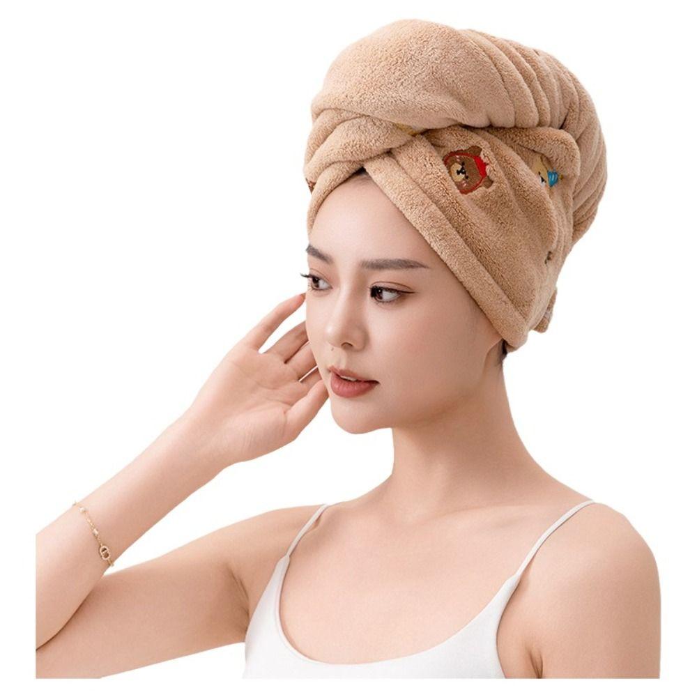 Thickened Head Wrap Cartoon Hair Drying Cap Comfortable Shower Cap  Women