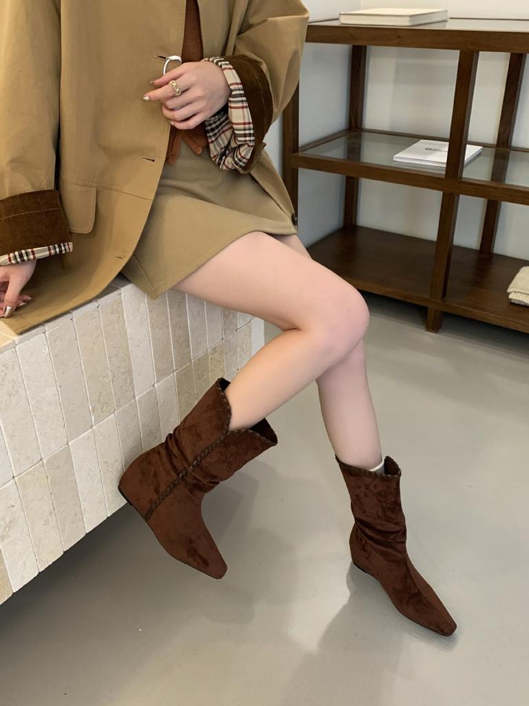 2025 Herbst und Winter neue nomadische innen erhöhende Wildlederstiefel Westernstiefel mittelhohe Stiefel können durch zwei Stiefel gefaltet werden