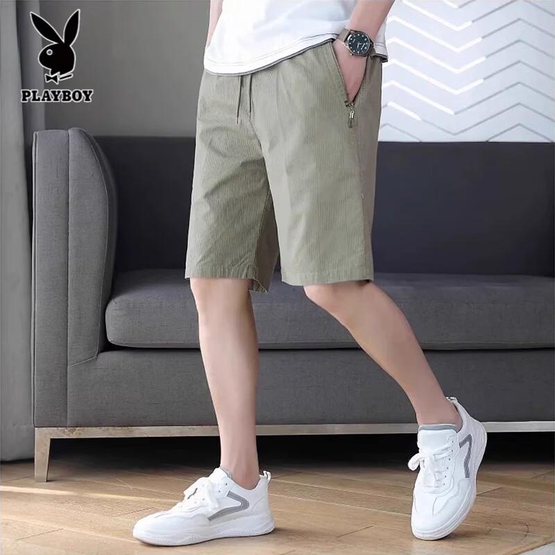 PLAYBOY Men's Pure Cotton Summer Loose Straight Casual Shorts