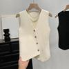 Summer French Retro Irregular Single-Breasted V-Neck Sleeveless Slim Knitted Vest For Women