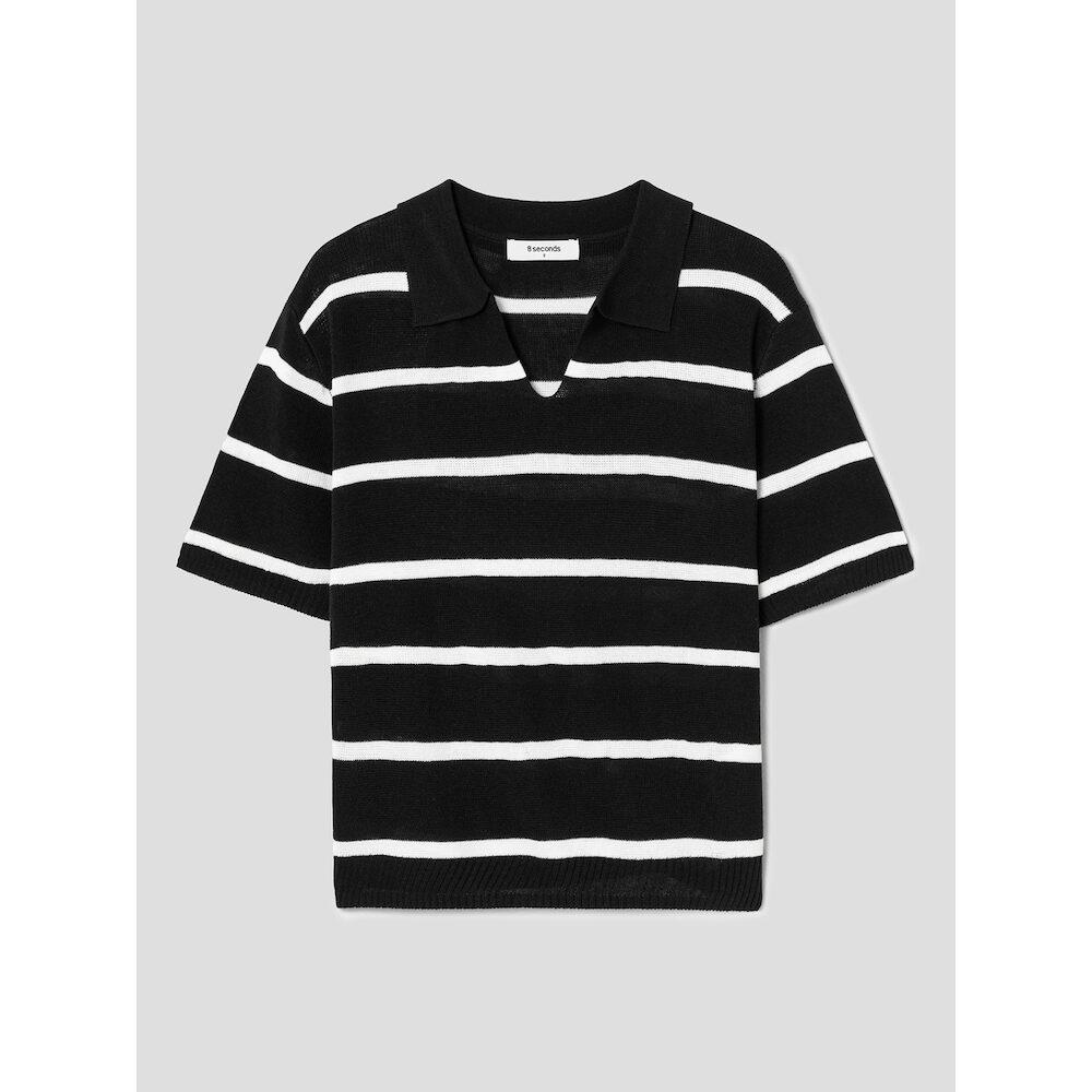 Black Collared Striped Short-Sleeve Pullover Black/M