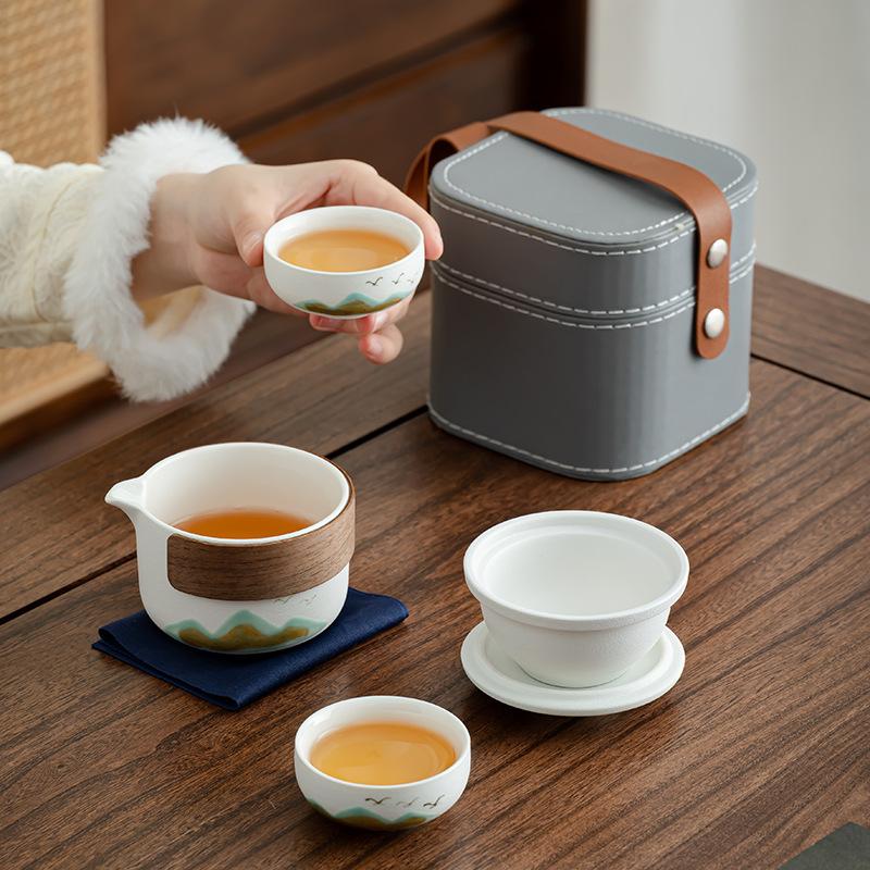 Yanhe coarse pottery Qingshan travel tea set/portable travel set outdoor company business souvenir outdoor