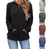 Women Knitted Sweater Hooded Long Sleeve Loose Fit Ribbed Knitting Pullover Tops with Pockets Casual Solid Color Autumn Knitwear