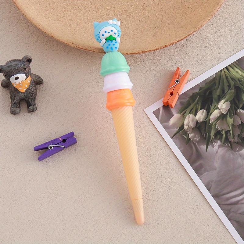 Back To School Season 10pcs 0.5mm Cat Cone Shape Gel Pen Shape Pen Cute Stationery Student Kitten Ice Cream Pen Signature Pen