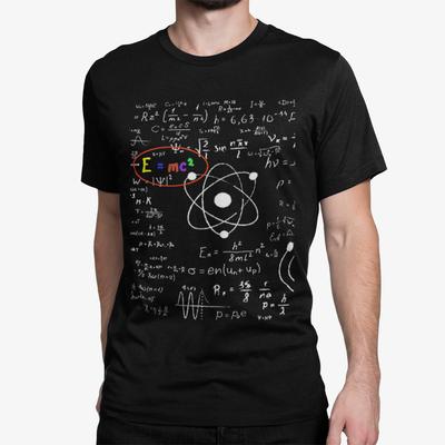 Retro Męska Koszulka z Bawełny Organicznej Albert Einstein Formuła e=mc2 Zabawny atom