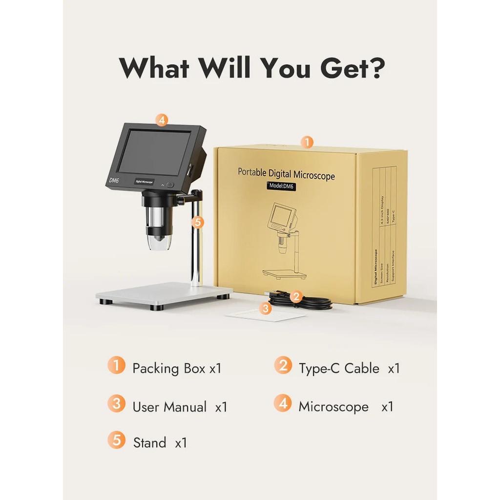 4.3 inch Digital Microscope 10X-1000X High Definition Microscope LCD Video Microscope 8 LEDs Soldering Observation Equipment