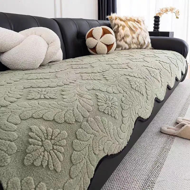 1 шт Подушка для дивана Особой формы Нескользящая Фиксированная Осенне-зимняя Плюшевая Подушка Утолщенный Кусок Теплой Покрывной Ткани Чехол для Дивана 90X90CM зелёный 5450₽