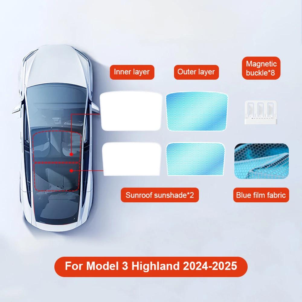 Sunroof Sunshade Skylight Cover Magnetic Installation for Tesla Model Y / Juniper 2021-2025 for Tesla Model 3 Highland 2024-2025 M3 Highland 2Pcs