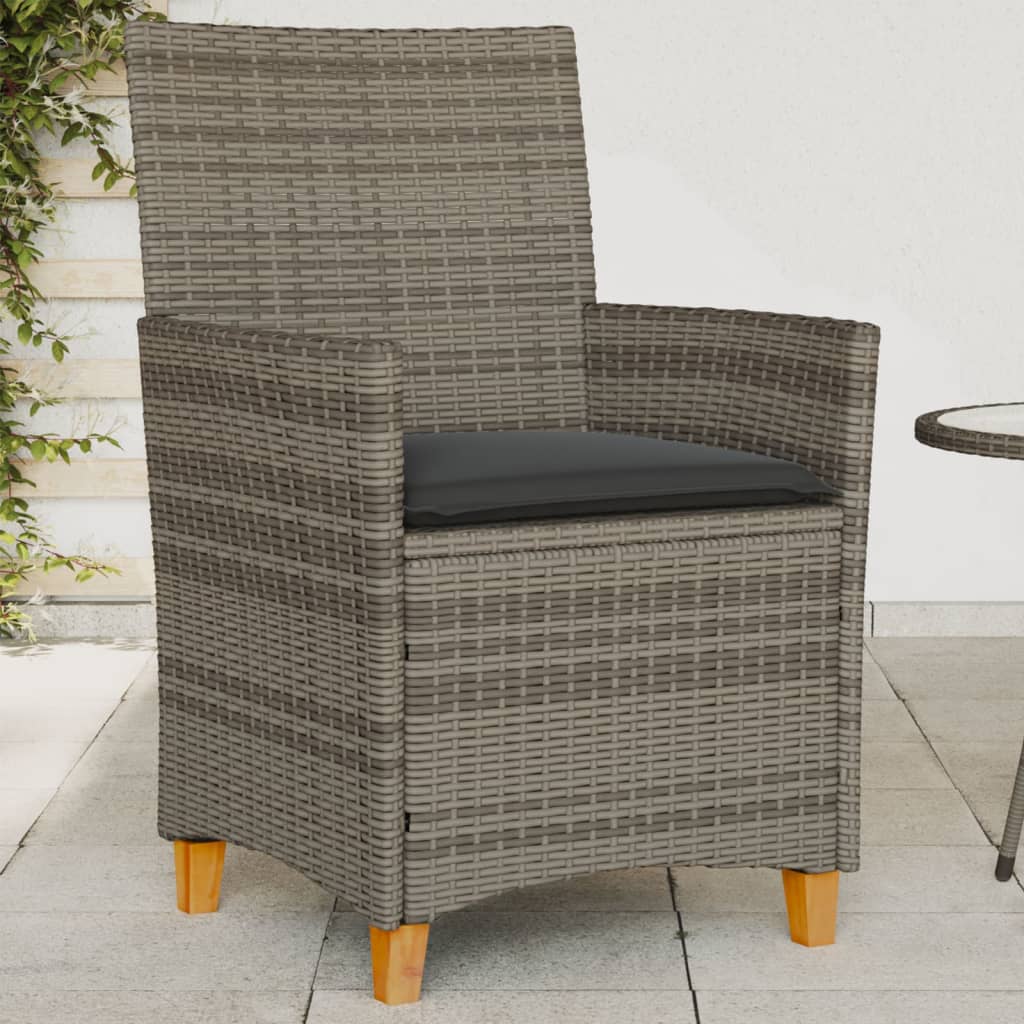 Garden Chairs with Cushions 2 pcs Grey Poly Rattan Solid Wood