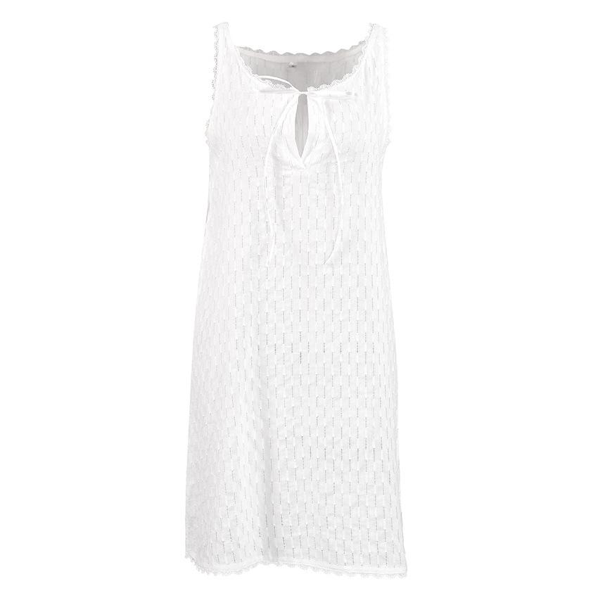 2025 Spring/Summer Women's Cotton Silk Spaghetti Strap Nightdress - Sexy, Hollow-Out, Fashionable Short Skirt Pajamas