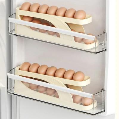 Rejilla para huevos con desplazamiento automático para refrigerador, caja de almacenamiento para 15 huevos, canasta para huevos, contenedores de alimentos, caja de almacenamiento para refrigerador