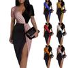 Women's Sleeveless Tank Sexy Strap Wrap Ruched Slit Party Cocktail Midi Dress