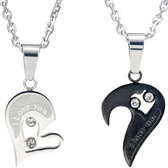 Fashion Rhinestone Heart Pendant Necklace For Couples Unisex Love Charm Clavicle Chain Jewelry Gift For Him And Her