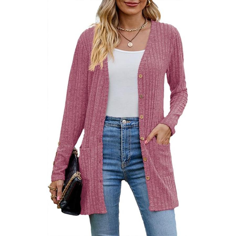

Женский oversized кардиган Осень Мода Повседневный с длинным рукавом Открытый кардиган с карманами S розовый