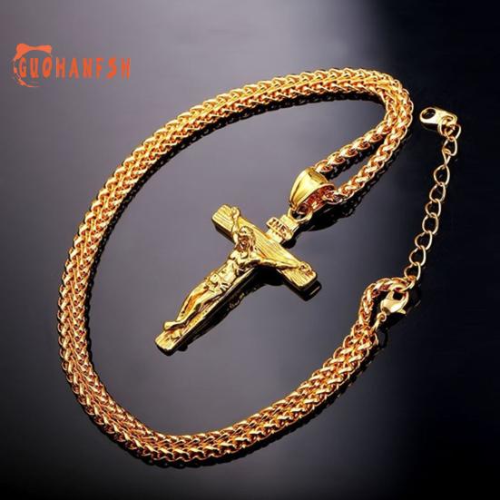 Men Necklace Jesus Cross Dangle Anti Rust Stainless Steel Jesus Pendant Necklace Jewelry for Party