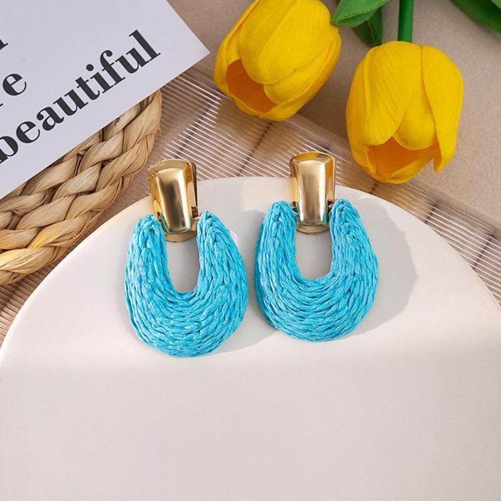 Solid Color Beach Tassel Earring Colorful Ethnic Style Earring Woven Raffia Earrings  Gifts