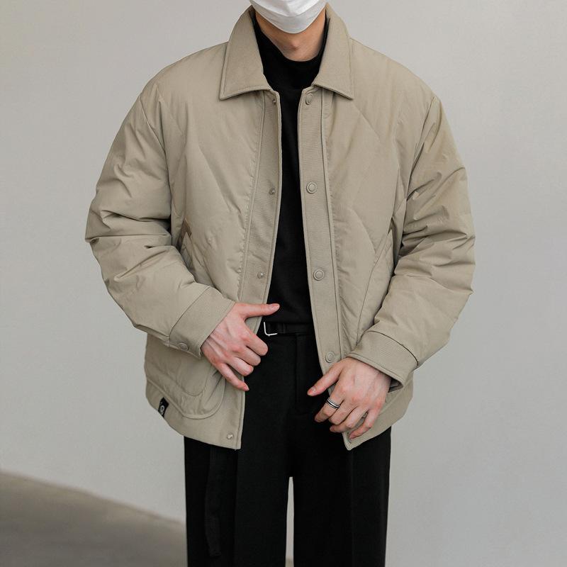 

2025 winter men s warm down jacket is versatile and trendy, fashionable, simple and casual, light fleece thickened black M хакі