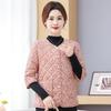 Women's Floral Print Warm Collarless Cotton Jacket with Mid and Seven-Sleeve Options, Fleece-Lined for Autumn/Winter.