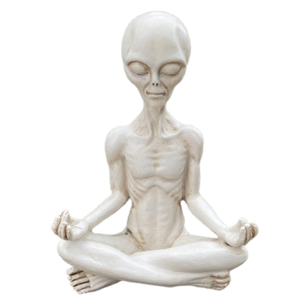 

6.5 Фигурка Йога Инопланетяне Медитирующая Сидящая Смола Статуэтка Скульптура Украшение Рождество для Дома Офиса Настольная Садовая Декорация белый
