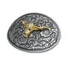 Taurus Western Style Zinc Alloy Bull Head Leather Belt with Vintage Patterned Buckle