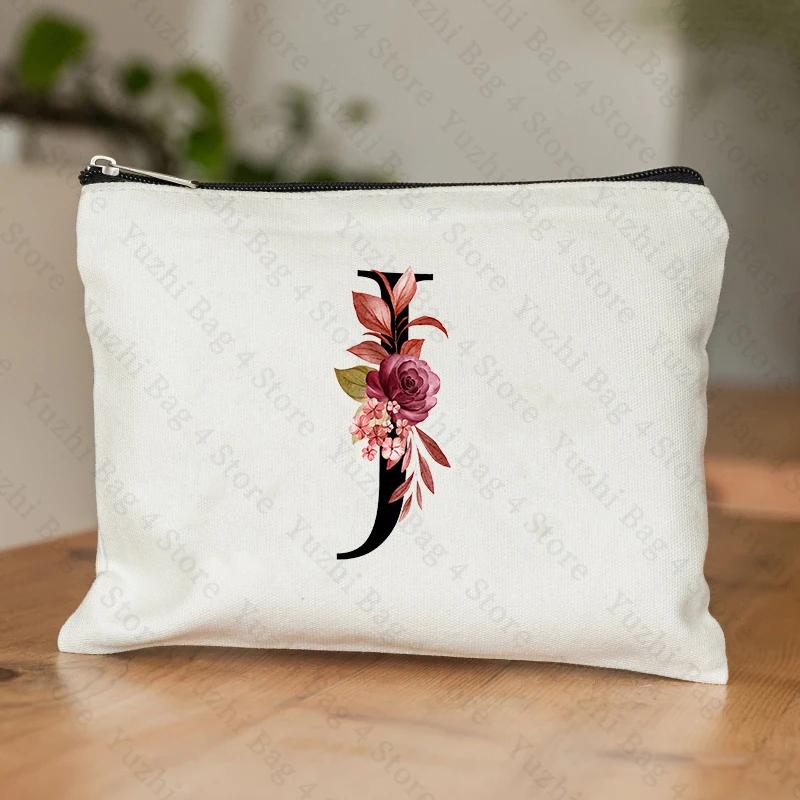 A-Z Alphabet Cosmetic Storage Bag Initial Graduation Gifts for Teacher Flowers Print Toiletry Bag for Bridesmaids Wedding Gifts
