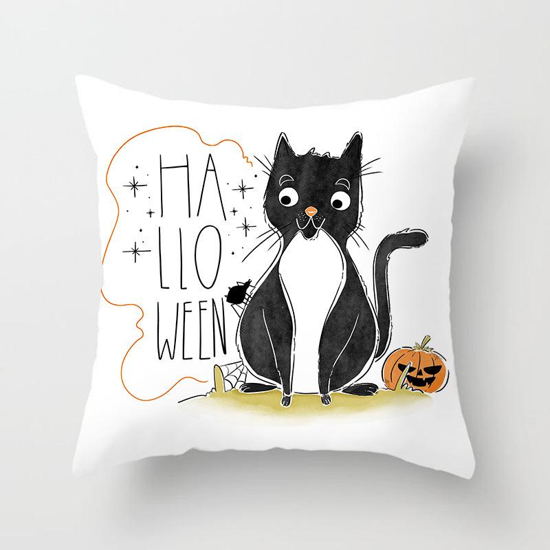 Halloween Pillow with Graffiti Letters Printed Peach Skin Home Cushion Cover Sofa Living Room Cushion Cover