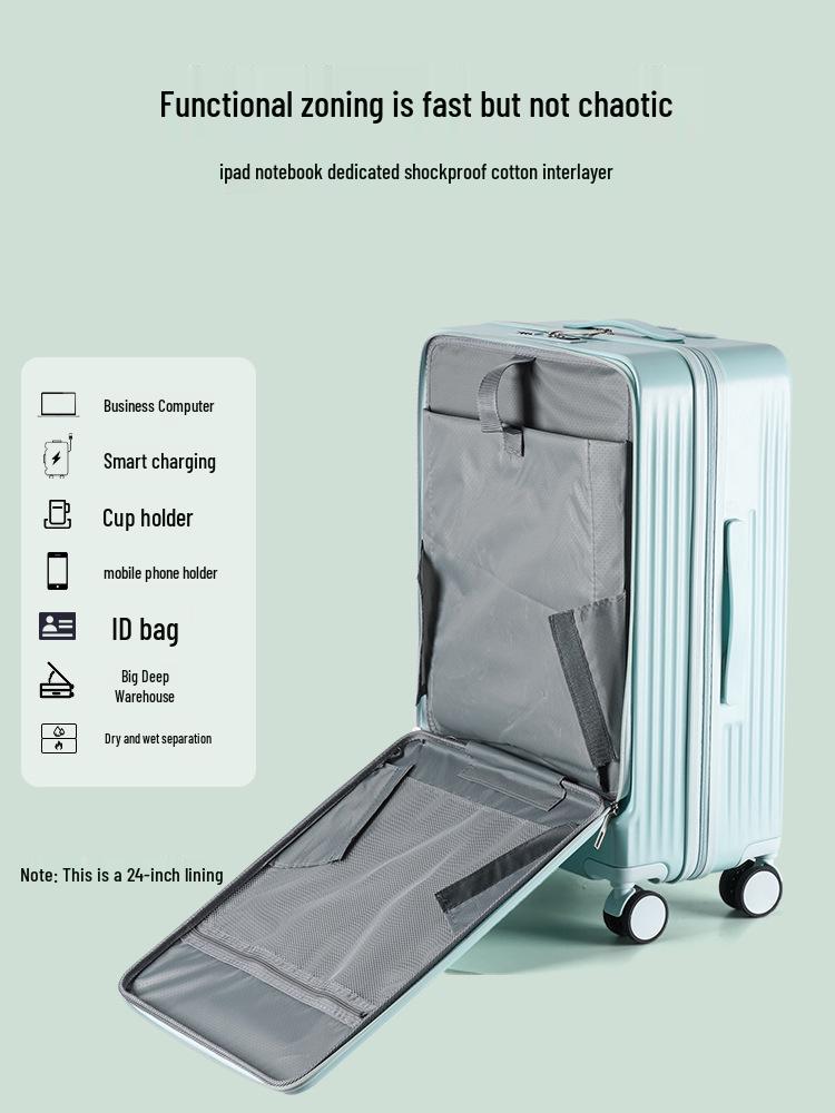 20-inch Front-Opening Multifunctional Suitcase with Combination Lock for Men and Women