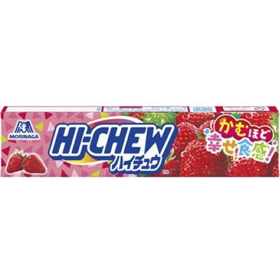 Morinaga Hi-Chew Strawberry 12ks [cukrovinky].Čím více žvýkáte, tím více šťáva přeteče, Čím více žvýkáte, tím více šťáva přeteče, cr