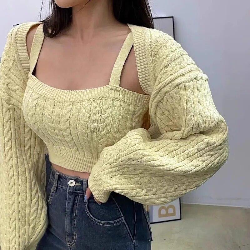 Sett med genser high-end vår og høst cardigan Krydret jente vest med kort stropp i to deler genser cardigan kvinnelige topper