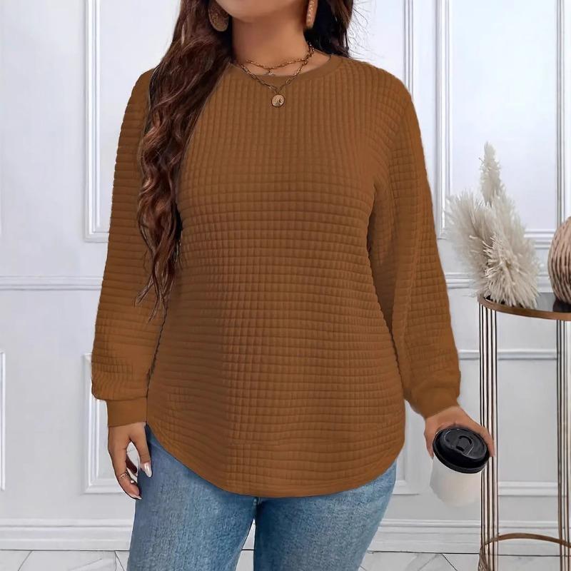 

Плюс Размер Женский Осенний Новый Повседневный Свободный Клетчатый Топ кофейный